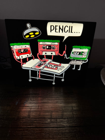 Retro Cassette Tape "Pencil..." - LED Light Up Sign - USB Powered