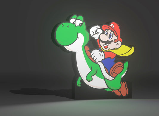 Mario & Yoshi LED Light-Up Sign – Super Mario World Cape Mario Retro Gaming Wall Art