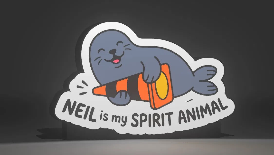 Neil the Seal – "Neil Is My Spirit Animal" LED Light Up Sign / Night Light – USB Powered 🦭