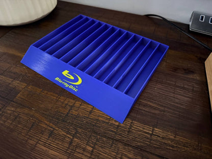 Blu-Ray Disc Logo / Blue base with yellow logo - 12 slot case holder, angled view