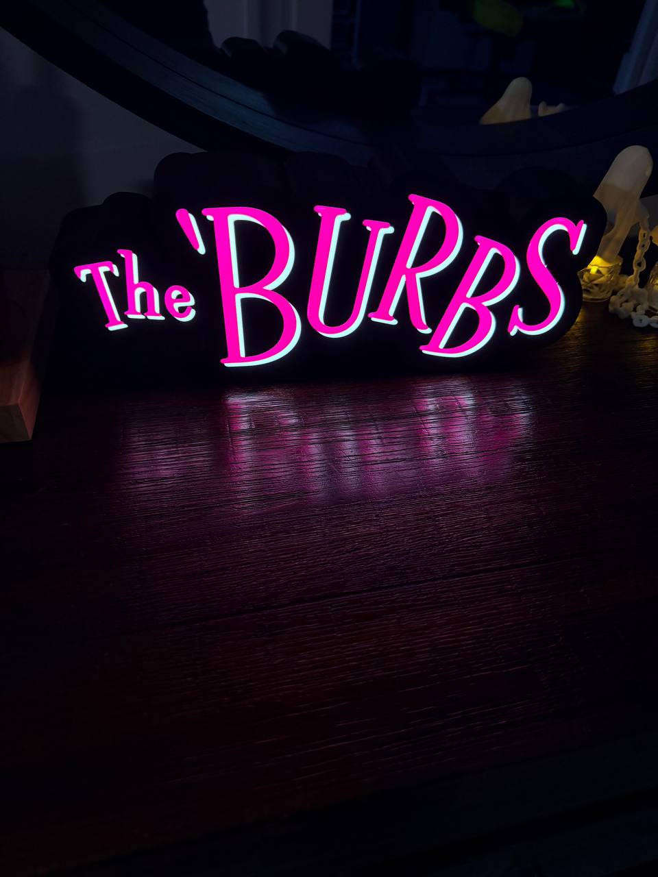 The 'Burbs LED Light-Up Sign – Tom Hanks 1989 Cult Classic Movie Logo, Retro 80s Suburbia Comedy Wall Decor