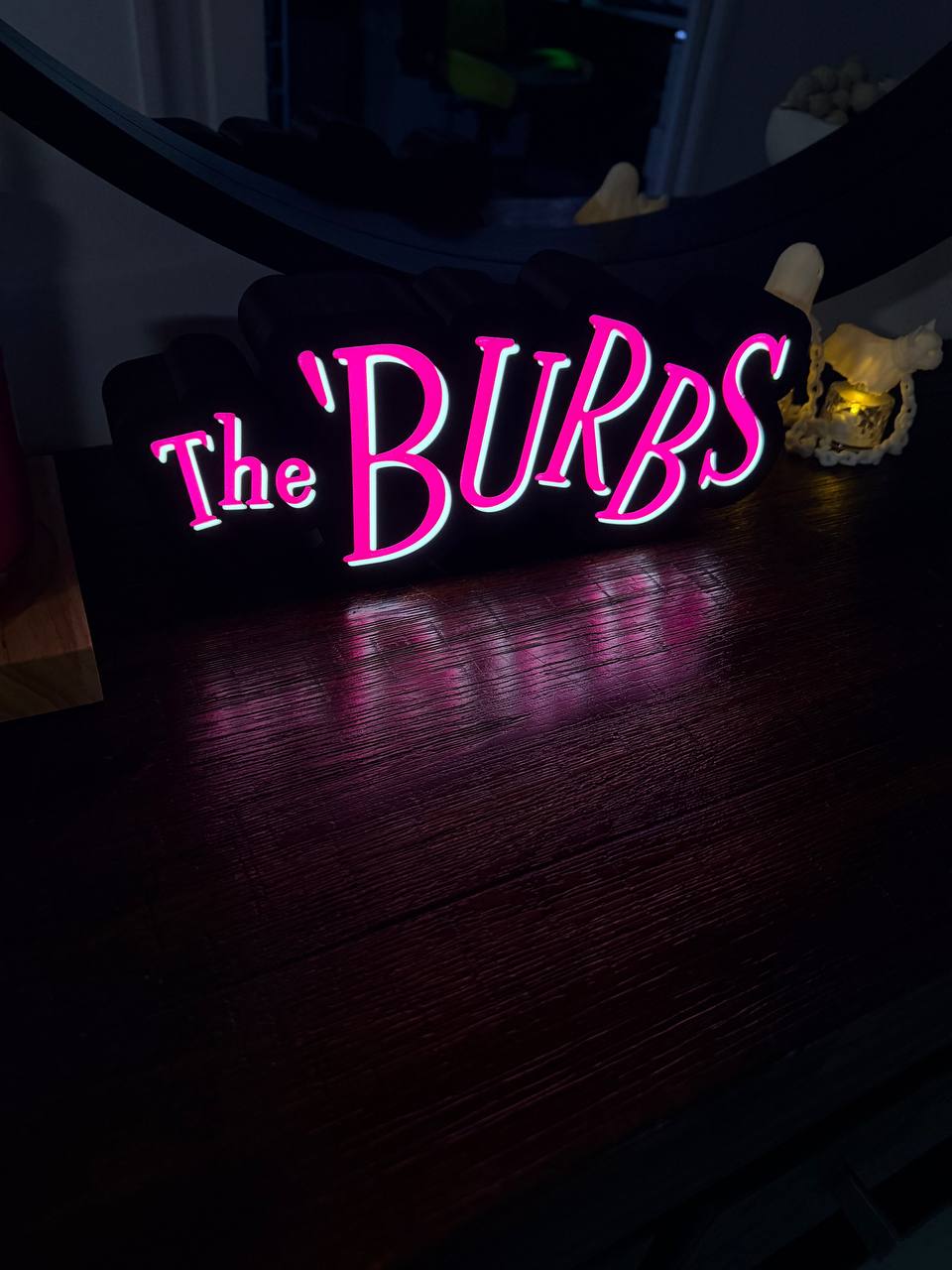 The 'Burbs LED Light-Up Sign – Tom Hanks 1989 Cult Classic Movie Logo, Retro 80s Suburbia Comedy Wall Decor