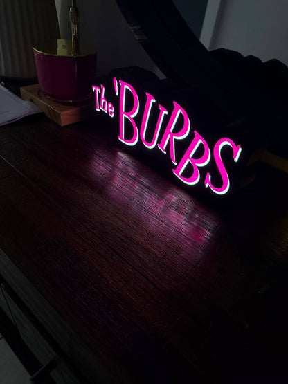 The 'Burbs LED Light-Up Sign – Tom Hanks 1989 Cult Classic Movie Logo, Retro 80s Suburbia Comedy Wall Decor