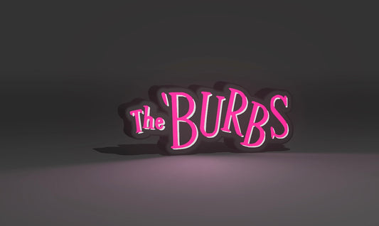 The 'Burbs LED Light-Up Sign – Tom Hanks 1989 Cult Classic Movie Logo, Retro 80s Suburbia Comedy Wall Decor