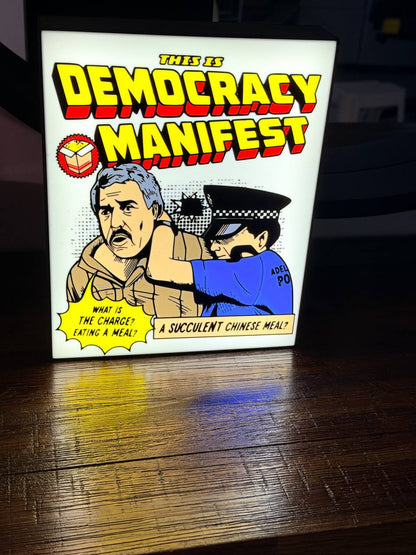 Democracy Manifest LED light-up sign - "This is Democracy Manifest" succulent Chinese meal Aussie meme wall art