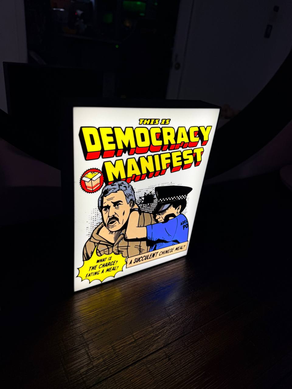 Democracy Manifest LED light-up sign - "This is Democracy Manifest" succulent Chinese meal Aussie meme wall art