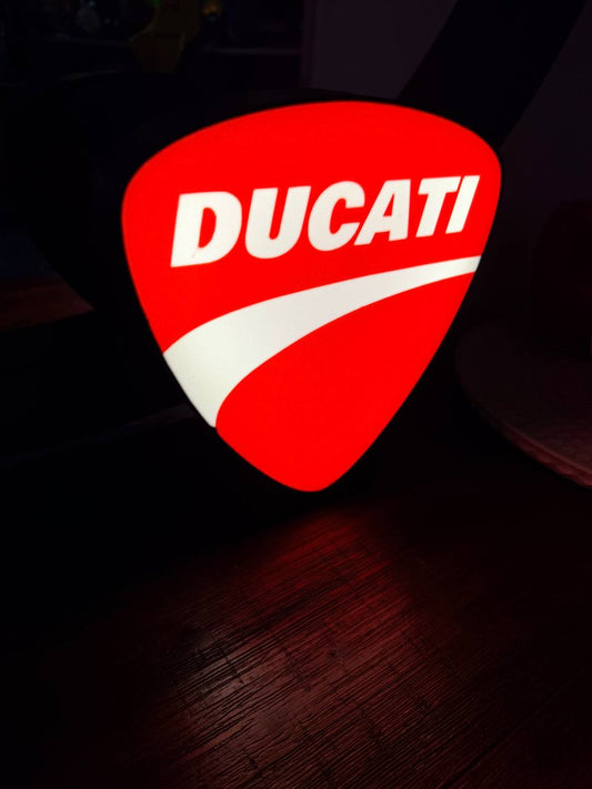 Ducati & Ducati Corse LED Light-Up Sign - Motorcycle Shield Wall Art - USB Powered Night Light