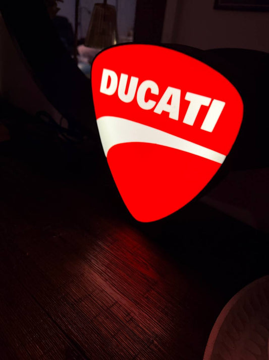 Ducati & Ducati Corse LED Light-Up Sign - Motorcycle Shield Wall Art - USB Powered Night Light