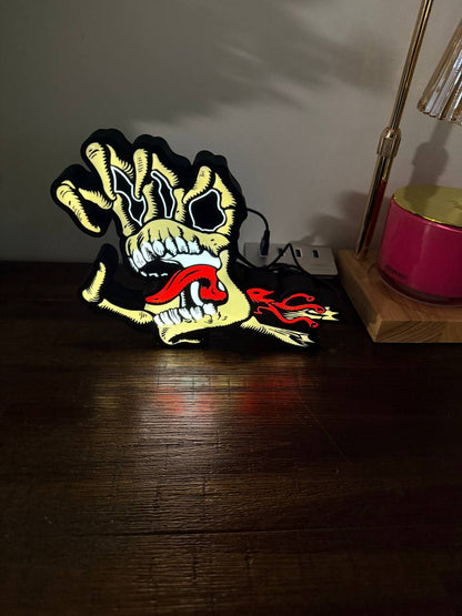 Santa Cruz Screaming Hand LED Sign - wide angle with glow