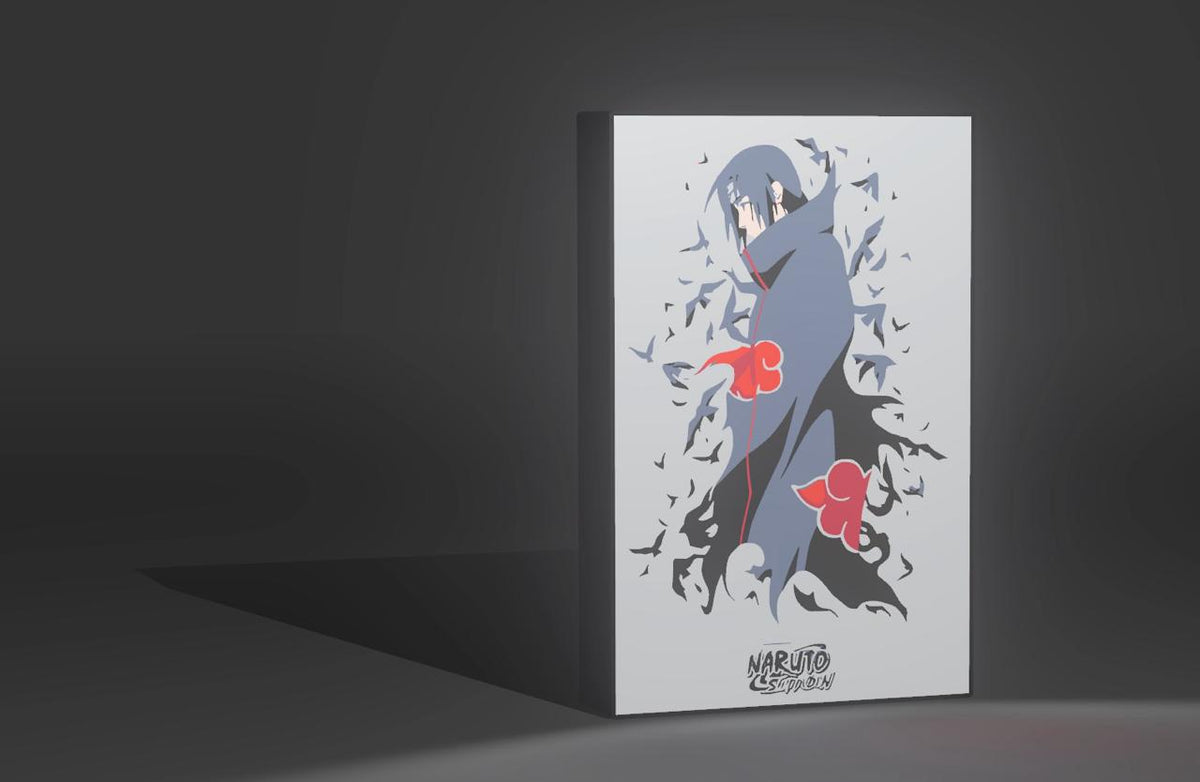 Itachi Uchiha in the Akatsuki cloak, LED light-up sign lit