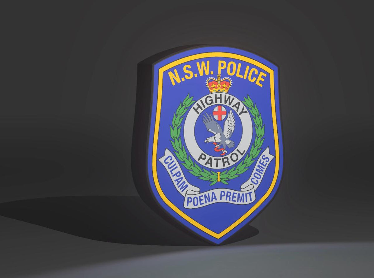 NSW Highway Patrol LED light-up sign - NSW Police highway patrol badge wall art