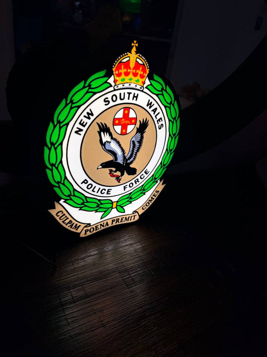 NSW Police Force LED Light-Up Sign - New South Wales Police Badge Wall Art - USB Night Light