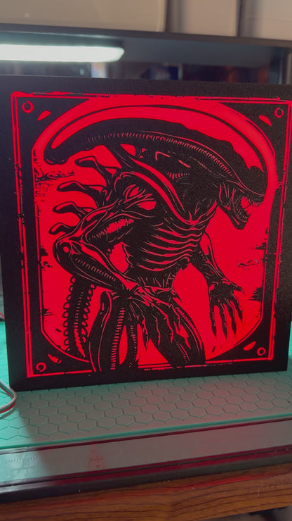 Alien Xenomorph Black & White - Movie Logo LED Light up artwork / Wall Art / Sign