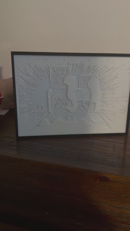 The Simpsons "Acid in the Bed" LED Lithophane Light – Homer's Battery Whittling Scene, Retro Cartoon Sign
