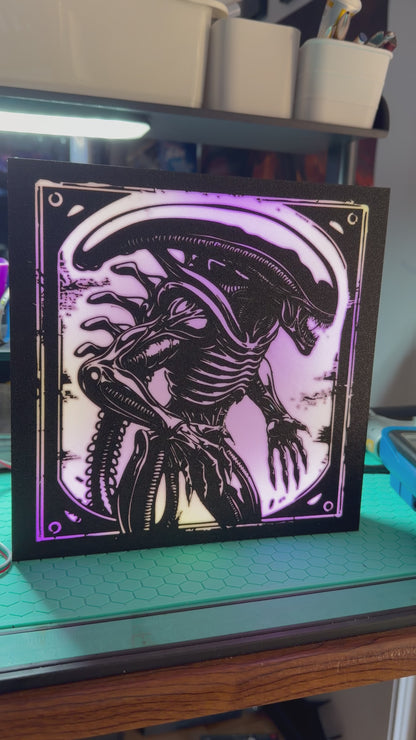Alien Xenomorph Black & White - Movie Logo LED Light up artwork / Wall Art / Sign