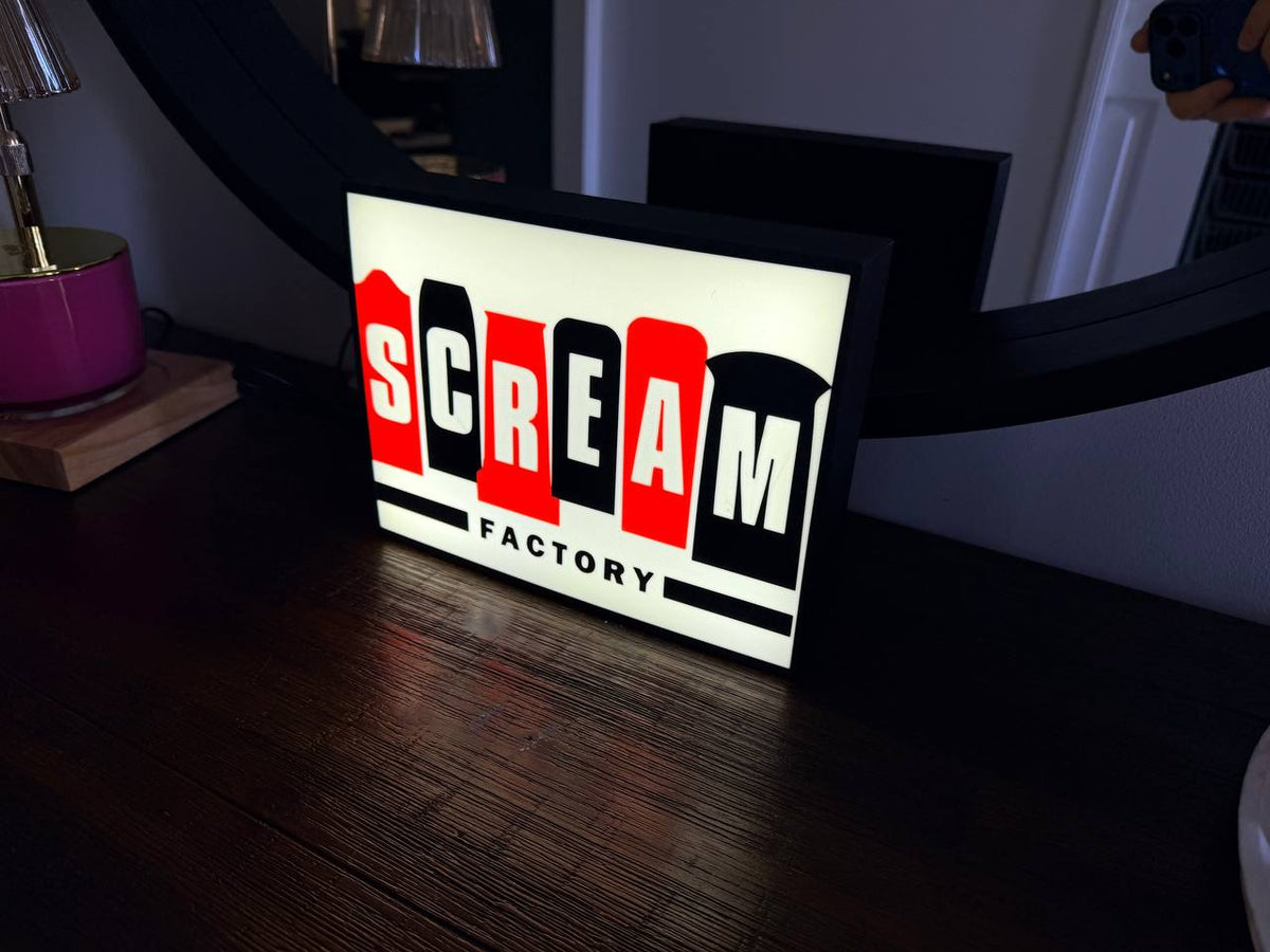 Scream Factory LED Light-Up Sign – Cult Horror Blu-Ray Label Logo, Physical Media Collector Gift