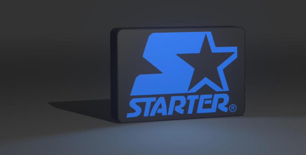 Starter LED light up sign - blue S and star logo on a matte black face