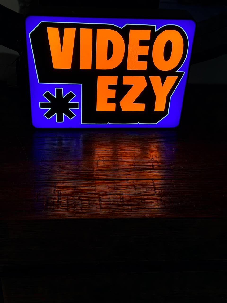 Video Ezy LED sign - blue background, straight on