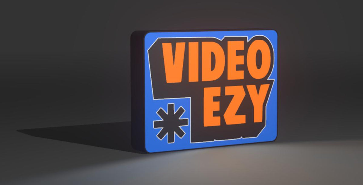 Video Ezy LED light up sign - blue background with orange lettering
